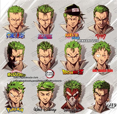 ZORO IN DIFFERENT ANIME STYLES!... - Luis Figueiredo Art