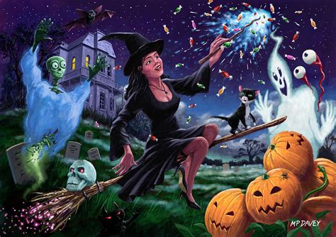 Happy Halloween Witch with graveyard friends Painting by Martin Davey - Pixels