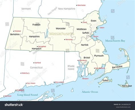 Political Map Showing Counties State Massachusetts Stock Illustration ...