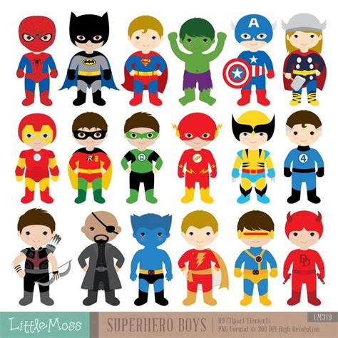 18 Boys Superhero Costumes Clipart, Superheroes Clipart, Superhero Boys, Superhero Kids ...