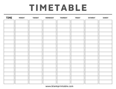 Free Printable Timetable Template for Students