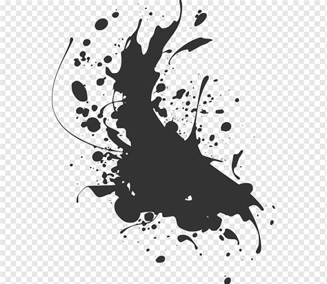 Splat preto, respingo de tinta, marca de tinta, ramo, monocromático ...