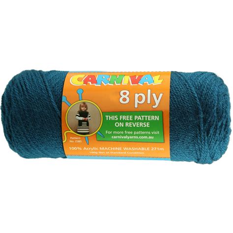 Carnival 8 Ply 271 Metre Acrylic Yarn - 100g - Petrol Blue | BIG W