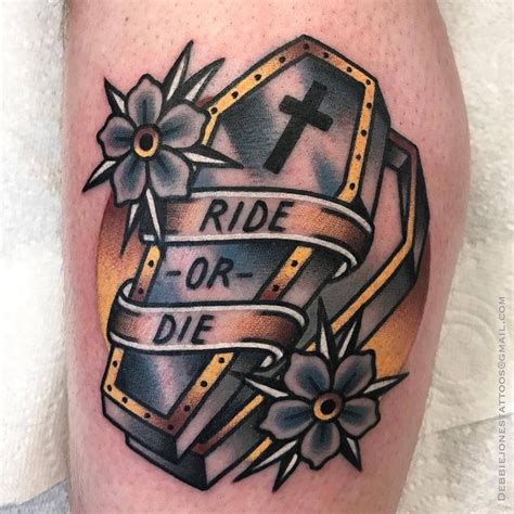 Ride Or Die by @debbiejonestattoos at Broadside Tattoo in Swansea, Wales. #coffintattoo # ...