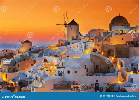 Oia at sunset stock photo. Image of beautiful, town, greek - 73121694