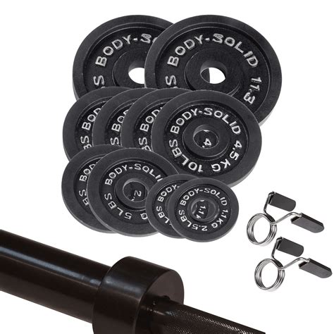 Body Solid - 150 lb Olympic Weight Plate Set with 7' Olympic Black Bar ...