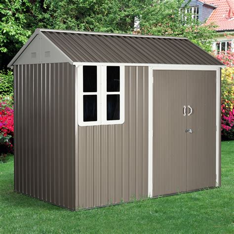 Outsunny 8x6 ft Corrugated Metal Garden Storage Shed w/ 2 Doors Sloped Roof Grey | eBay