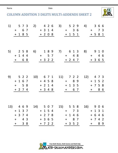 3 Digit Addition Worksheets For Grade 2