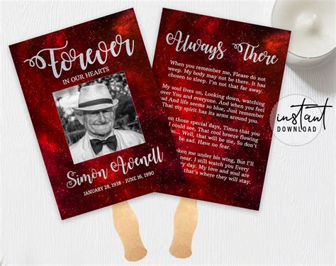 Funeral Program Fan, Funeral Fans Template, Red Galaxy Theme, Obituary ...