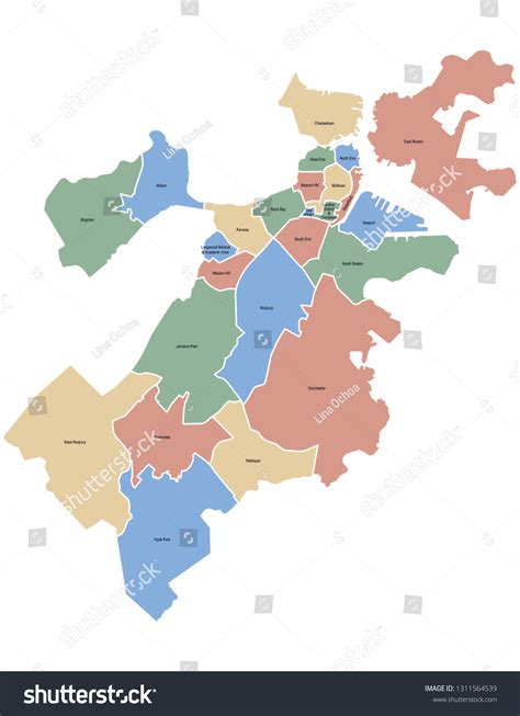 Boston Neighborhoods Map Stock Vector (Royalty Free) 1311564539 | Shutterstock