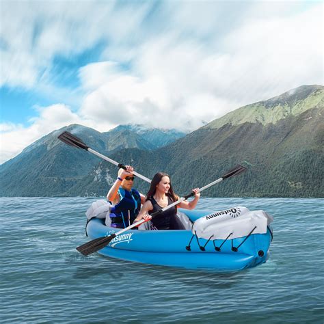 Outsunny Inflatable Kayak, 2-Person Inflatable Boat, Inflatable Canoe ...