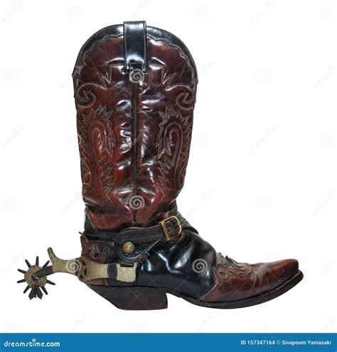 Vintage Cowboy Boots with Spurs Isolated on White Background Stock Photo - Image of closeup ...