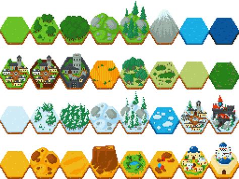 Fantasy Hex Tiles by CuddlyColin | Hexagon game, Pixel art characters, Pixel art design