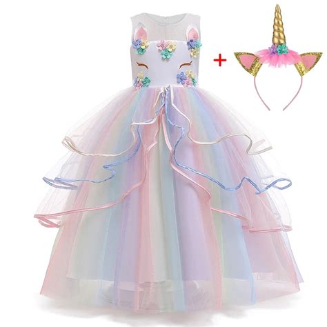 Girls Rainbow Unicorn Dress with Headband | Unilovers