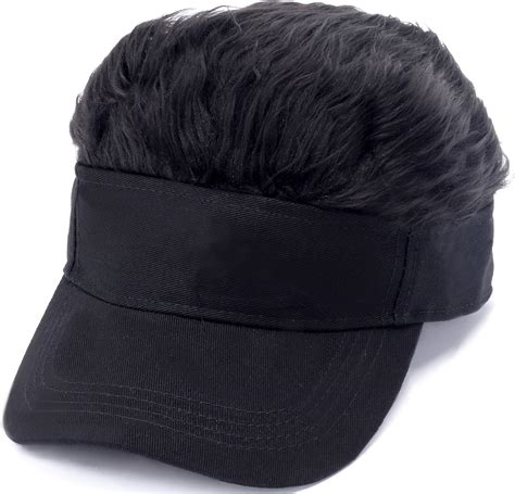 FPKOMD Flair Hair Visor Sun Cap Visor with Hair Peaked Hat with Hair for Men Adjustable Novelty ...