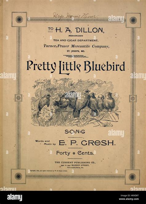 Sheet music cover image of the song 'Pretty Little Bluebird Song', with original authorship ...