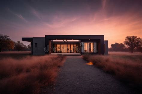 Inspiring Elegant Artful Architecture at Sunset, Minimalist Modern Style, Brutalist One-story ...