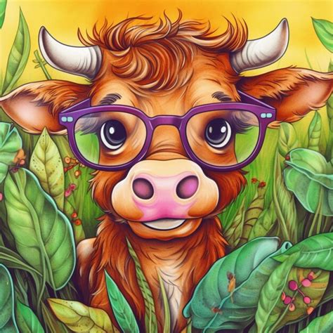 Premium AI Image | There is a painting of a cow wearing glasses in the ...