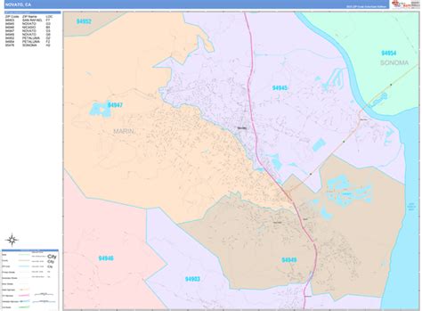 Novato California Wall Map (Color Cast Style) by MarketMAPS - MapSales