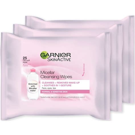 3 x Garnier Skinactive Cleansing Micellar Wipes Sensitive Skin 25 Wipes