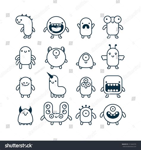 set of cute simple cartoon monsters Cute Monsters Drawings, Easy Cartoon Drawings, Cartoon ...