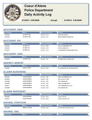 Coeur D'alene Police Department Daily Activity Log - Fill Online ...