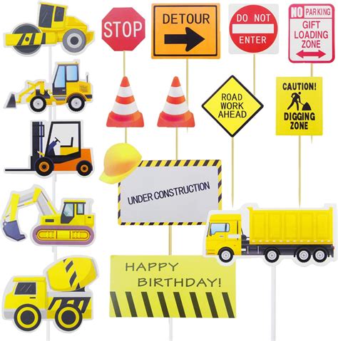 45 Count(Pack of 6) Construction Cupcake Toppers Picks Vehicle Cupcake Toppers Picks Dump Truck ...