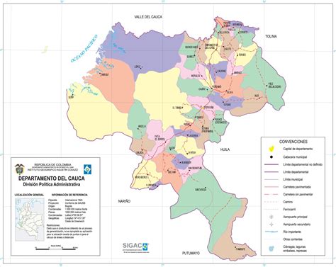 Cauca Department Map, Colombia