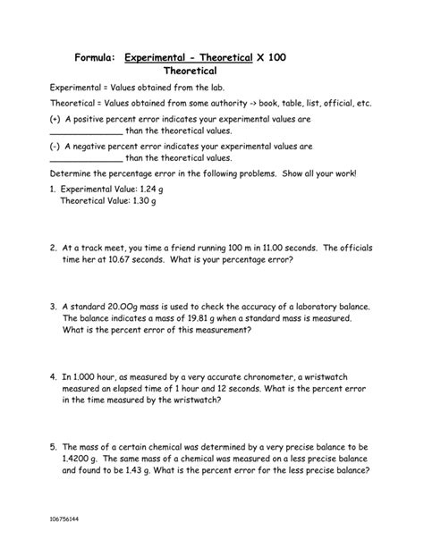 Percent Error Worksheet