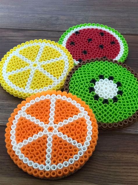 Fruit Perler Bead Coasters set of 4 - Etsy