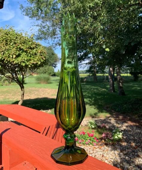 VINTAGE MCM MID Century Modern 20” LE Smith Green Footed Swung Glass Floor Vase $219.99 - PicClick