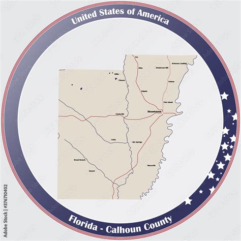 Round button with detailed map of Calhoun County in Florida, USA. Stock ...