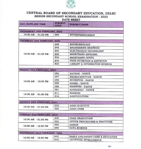 Class 12 Board Date Sheet 2023 2024 - Image to u