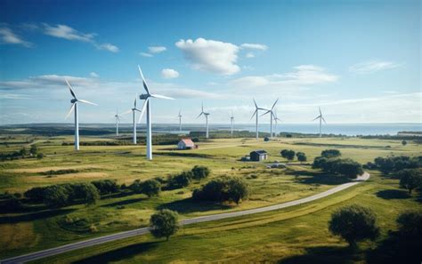 Premium AI Image | Aerial view of wind turbine generating in wind farm