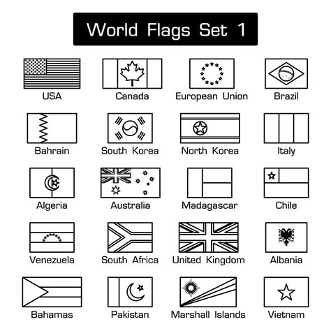 World flags set 1 simple style and flat design thick outline black and white 2513746 Vector Art ...