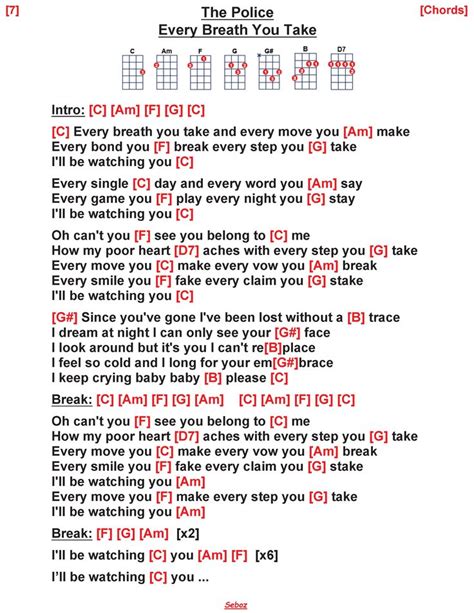 The Police - Every Breath You Take | Great song lyrics, Guitar chords for songs, Uke songs