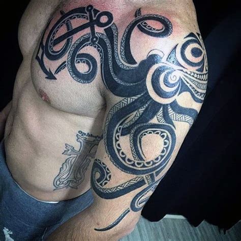 Tribal Octopus Sleeve Tattoo