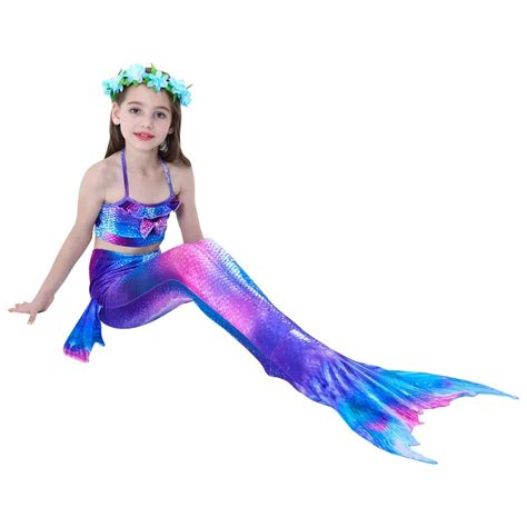 3PCS/Set Girls Mermaid Tails For Swimming Cosplay Swimsuit Kids ...