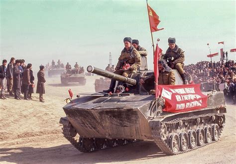 Column of 2S9 Nona self-propelled artillery during the Soviet withdrawal from Afghanistan. Pin ...