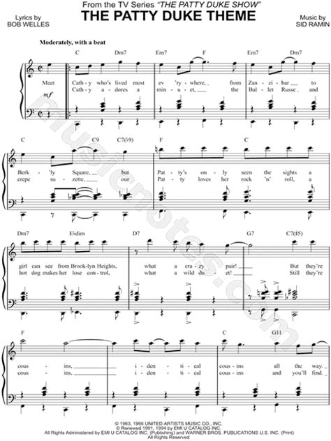 "The Patty Duke Theme" from 'The Patty Duke Show' Sheet Music in C Major - Download & Print ...