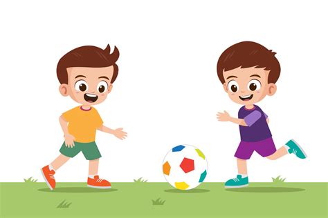 Two cute boys playing football in the park vector illustration 10640476 ...