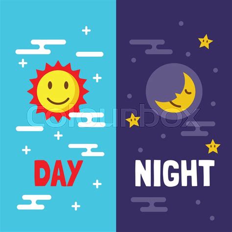 Day and night flat cartoon, vector sun ... | Stock vector | Colourbox