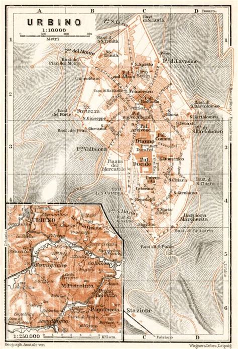 Old map of Urbino and vicinity in 1909. Buy vintage map replica poster print or download picture