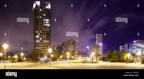 Panorama of night city. Barcelona, Spain Stock Photo - Alamy