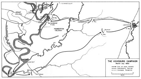 Map of the Vicksburg Campaign, American Civil War, March-July 1863 ...