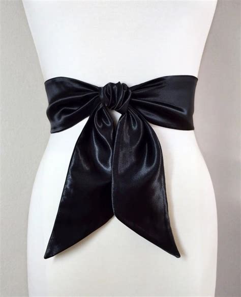 Black Satin Sash Belt, Solid Black Sash, Waist Wrap Belt, Wedding ...