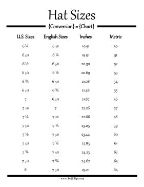 Hat Size Conversion Chart