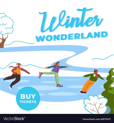 Ice skating rink buy tickets on winter wonderland Vector Image