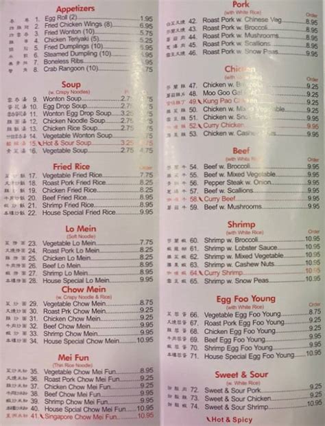 Hong Kong Buffet Menu, Marquette, MI