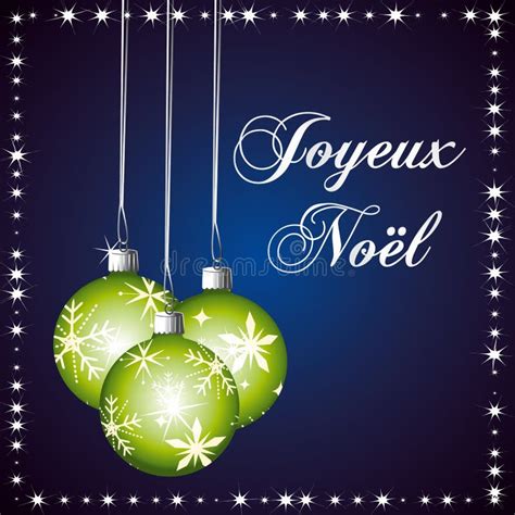 Merry Christmas in French Language. Blue and Green Vector Greeting Card ...